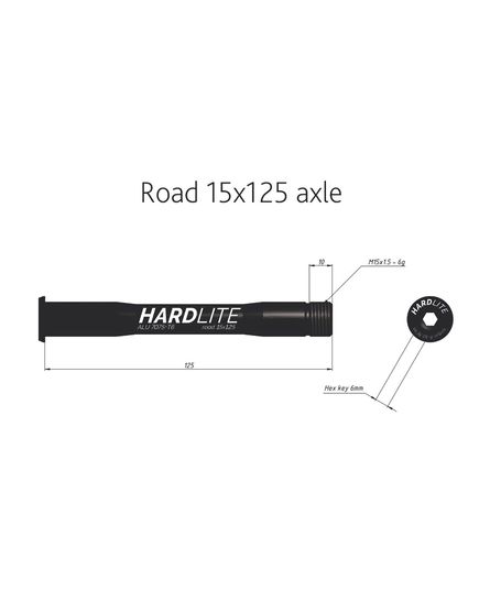 Вісь передня Hardlite ROAD 15 x 125 чорна, зображення 2