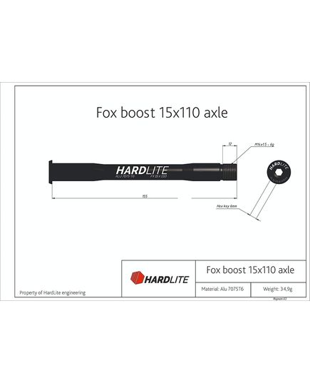 Вісь передня Hardlite Fox Boost 15x110/RAT 155 чорна, зображення 3