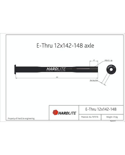 Вісь задня Hardlite E-THRU 12x142-148/RAT 12 x 142* чорна, зображення 4