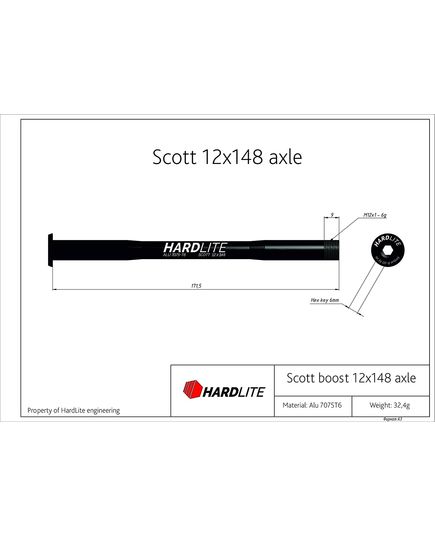 Вісь задня Hardlite SCOTT 12x148 чорна, зображення 2