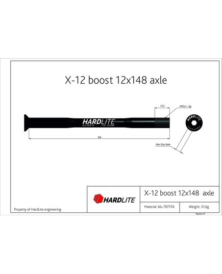 Вісь задня Hardlite X-12 12x148 чорна, зображення 2