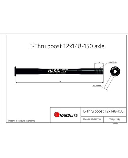 Вісь задня Hardlite E-THRU 12x148-150/RAT 12 x 148 чорна, зображення 3