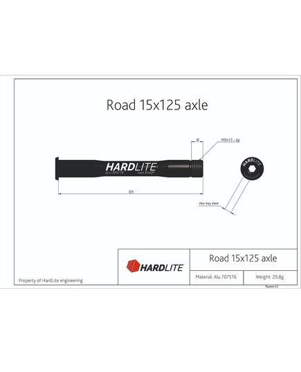 Ось передняя Hardlite ROAD 15 x 125 черная, изображение 2
